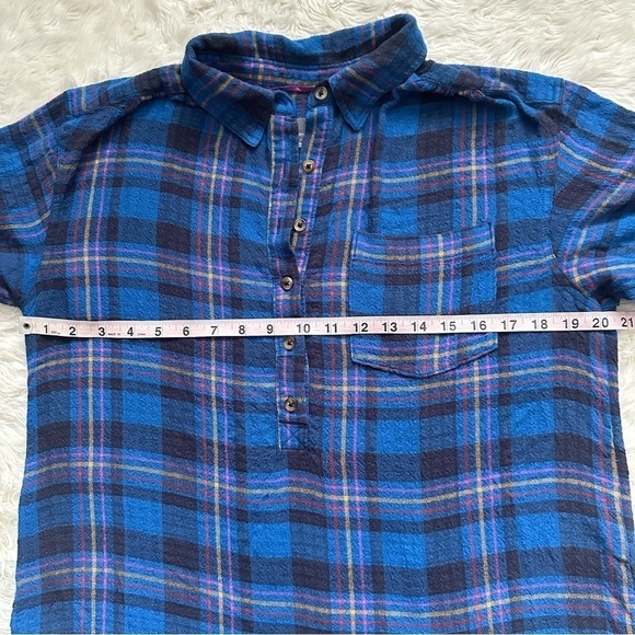 Anthropologie Top Isadora Button-Back Tunic Long Sleeve Plaid Blue M - Picture 11 of 13